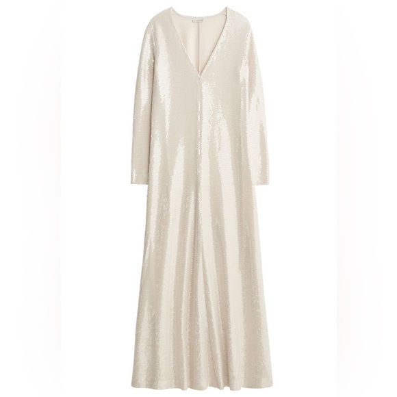 By Malene Birger cream sequin Rochelle long sleeve jersey maxi dress - XS - Picture 2 of 7